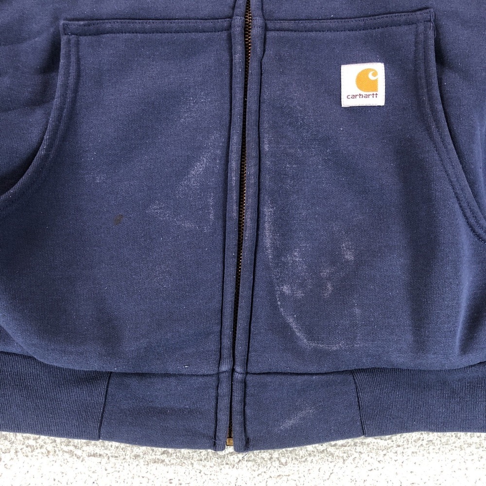 Vintage Carhartt Hoodie Mens Extra Lage Blue J149 Y2K Thermal Full Zip Workwear - Picture 5 of 13